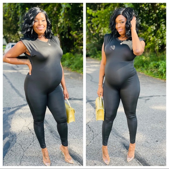 J. ELISE BOUTIQUE FITTED BODYCON BLACK POWER SHOULDER SLEEVELESS SOLID JUMPSUIT - Picture 6 of 6